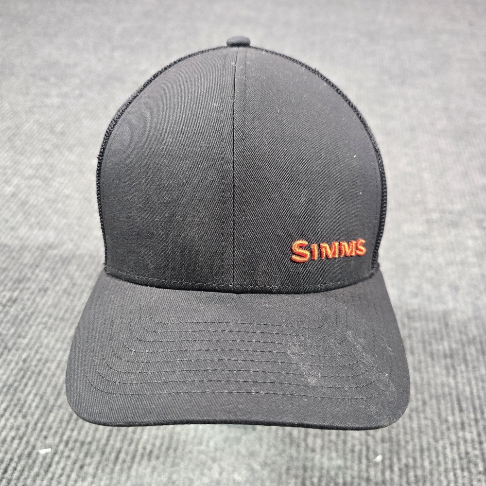 Simms Hat Cap Fitted Mens One Size Black Mesh Trucker Fishing Outdoor Logo
